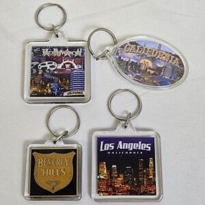 4 Acrylic Souvenir Keychains, Hollywood California Beverly Hills Los Angeles